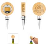 HH75088 Bamboo Wine Stopper With Bottle Opener And Custom Imprint